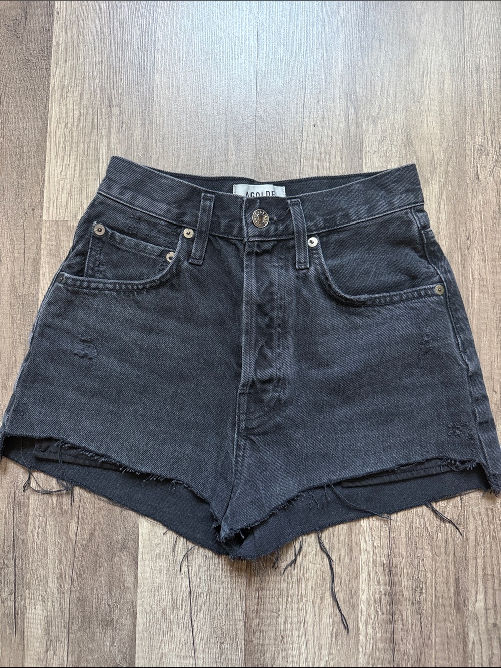 Agolde Black High-Rise Frayed Hem Jean Shorts